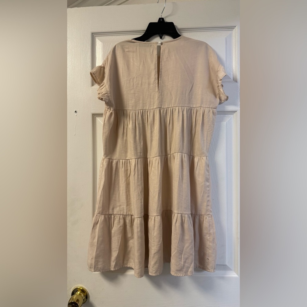 SHEIN Beige Tiered Ruffle Sleeve Mini Smock Dress - Size Small - Picture 11 of 11